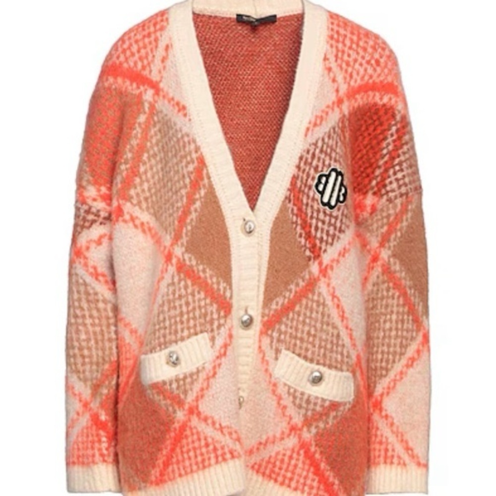 MAJE Marreau Mohair Blend Cardigan Diamond Jacquard size 2 Medium